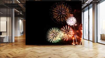 Banner Golden Firework celebrate anniversary happy new year 2024, 4th of july holiday festival. colorful gold firework celebrate national holiday. Banner new year 2024 party time with copy space Wall mural