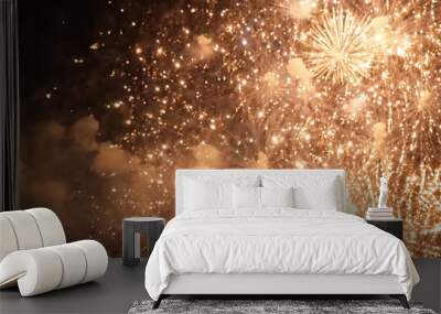 Banner Golden Firework celebrate anniversary independence day night time celebrate national holiday. Countdown 2024 party time event. Happy new year 2025 4th of july holiday festival with copy space Wall mural