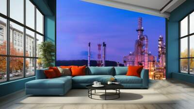 Banner Oil refinery gas petrol plant industry with crude tank, gasoline supply and chemical factory. Petroleum barrel fuel heavy industry oil refinery manufacturing factory plant. Refinery industry Wall mural