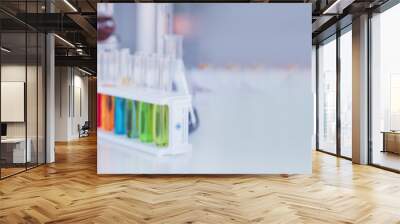 Banner Science laboratory chemistry test science lab with microscope glass tubes chemical beaker scientific background. Colorful Liquid biology laboratory fluid scientist experiment with copy space Wall mural