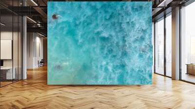 Banner Turquoise ocean sea water white wave pattern splashing deep blue sea. Banner Tropical sea beach Seascape dark background wave splash on rock. Summer Ocean Surface big wave with copy space Wall mural