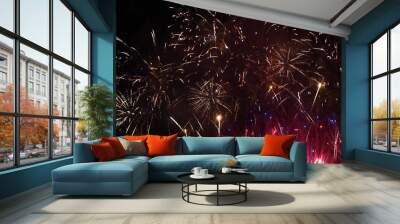 Colorful vibrant Firework celebrate anniversary happy new year 2024, 4th of july holiday festival. colorful firework in night time to celebrate national holiday. countdown new year party background Wall mural