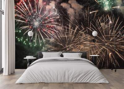 Golden Firework celebrate anniversary independence day night time celebrate national holiday. Countdown to new year 2023 party time event. Happy new year 2023, 4th of july holiday festival concept Wall mural