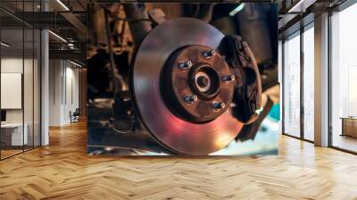 Mechanic tools engineering equipment car auto repair shop with copy space. Blurred background mechanical service. Heavy screw grungy rusted wrenches dirty screwdriver object. Industrial hardware set Wall mural