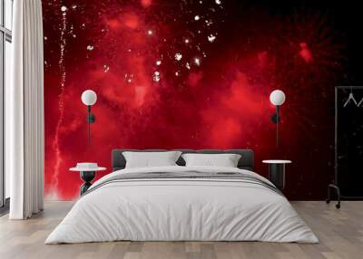 Red Firework celebrate anniversary happy new year 2024, 4th of july holiday festival. red firework in night time celebrate national holiday. Countdown to new year 2025 festival party time event Wall mural