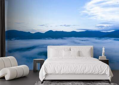 blue sky background with sea of fog,sky over hill in summer season morning sunrise Wall mural