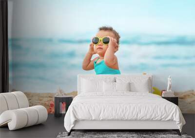 Adorable African-American girl on beach Wall mural