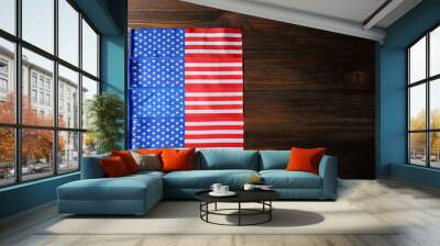 American flags on wooden background Wall mural