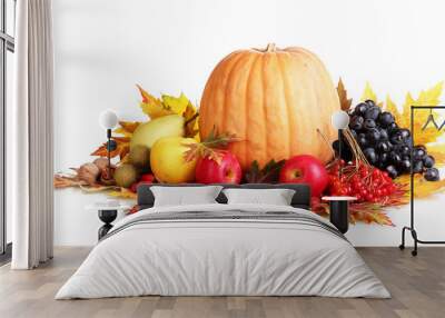 beautiful autumn harvest and leaves isolated on white Wall mural