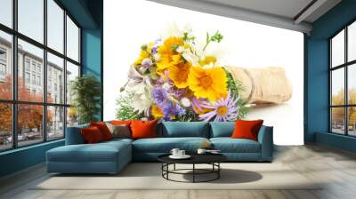 beautiful bouquet of bright  wildflowers, isolated on white Wall mural