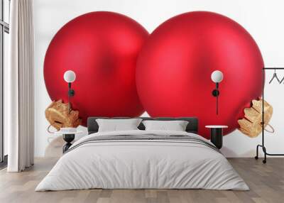 beautiful red Christmas balls isolated on white Wall mural