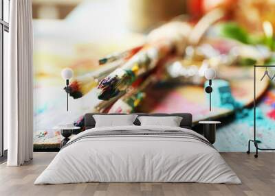 beautiful still life with professional art materials, close up Wall mural