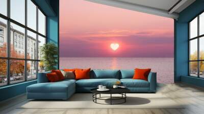 Beautiful sunrise on sea background Wall mural