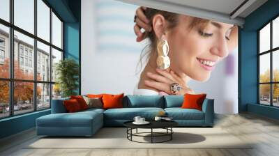 Beautiful woman with stylish accessories, closeup Wall mural