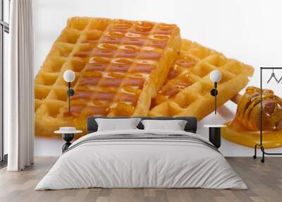 belgium waffles with honey isolated on white Wall mural