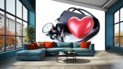 Black tonometer and heart isolated on white Wall mural