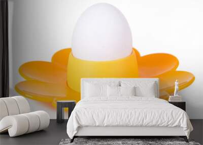 Boiled egg in egg cup isolated on white Wall mural