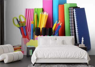 bright stationery and books isolated on white Wall mural