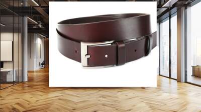 Brown leather belt isolated on white Wall mural