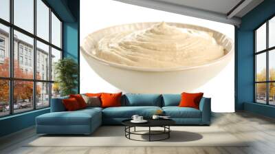 ceramic bowl of tasty hummus, isolated on white Wall mural