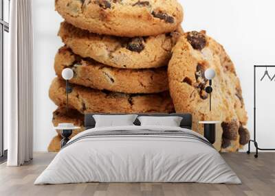 Chocolate chips cookies isolated on white. Wall mural