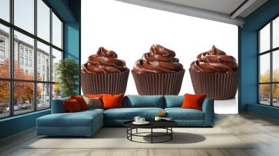 Chocolate cupcakes isolated on white Wall mural