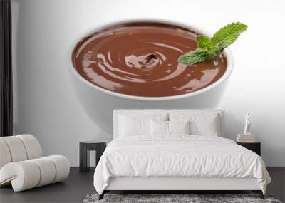 Chocolate mousse with mint in dessert bowl on white background Wall mural