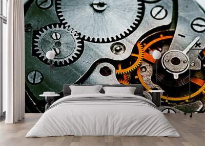 Clockwork details, pinions and wheels closeup Wall mural