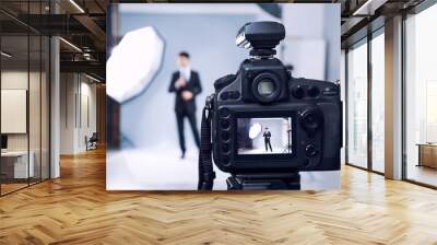 Closeup view of professional camera in studio Wall mural