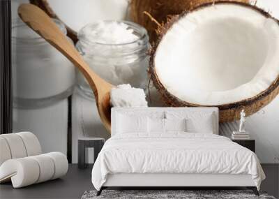 coconut with jars of coconut oil and cosmetic cream Wall mural