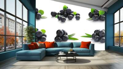 Collage of acai berries on white background Wall mural