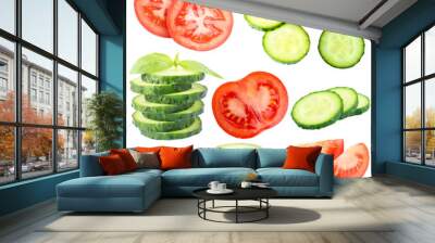 Collage of vegetable slices isolated on white Wall mural