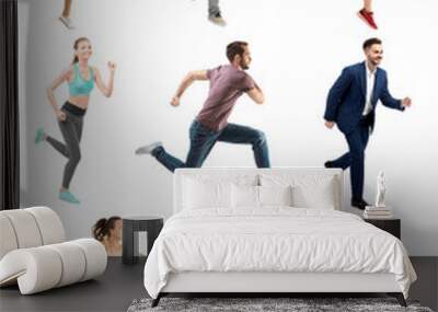 Collage with running people on white background Wall mural