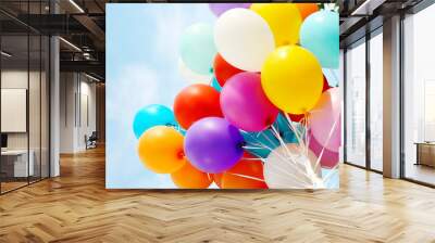 Colorful birthday balloons, closeup Wall mural