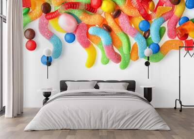 Colorful candies on white background Wall mural