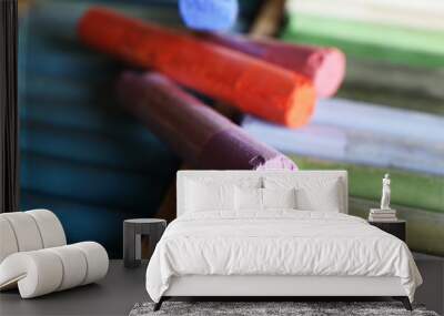 Colorful chalk pastels in box close up Wall mural