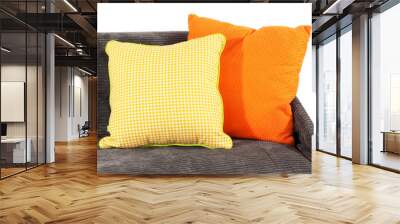 Colorful pillows on couch isolated on white Wall mural