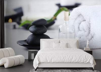 Composition of spa treatment on table, on white background Wall mural