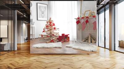 Creative Christmas tree in living room interior Wall mural