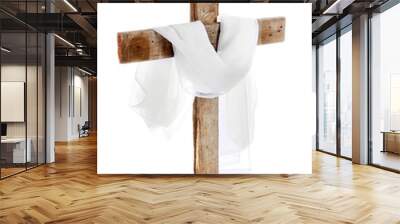 Cross with cloth, isolated on white Wall mural