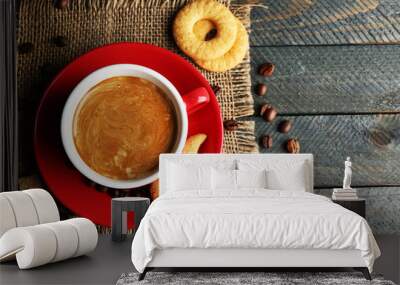 Cup of coffee and tasty cookies Wall mural