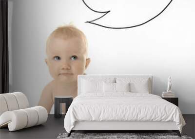 Cute baby and dream cloud on white background Wall mural