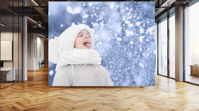 Cute girl outdoor in winter. Winter holiday concept. Wall mural