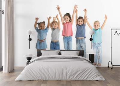 Cute little children on white background Wall mural