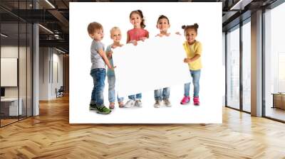 Cute little children with poster on white background Wall mural