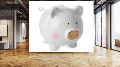 Cute piggy bank on white background Wall mural