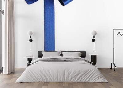 Dark blue ribbon bow isolated on white Wall mural