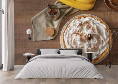 Delicious banana cake on table Wall mural