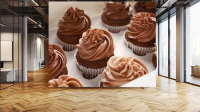 Delicious chocolate cupcakes in cardboard box Wall mural