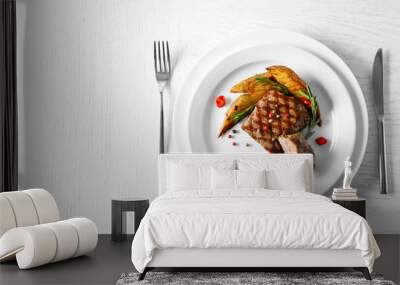 Delicious grilled steak on plate Wall mural